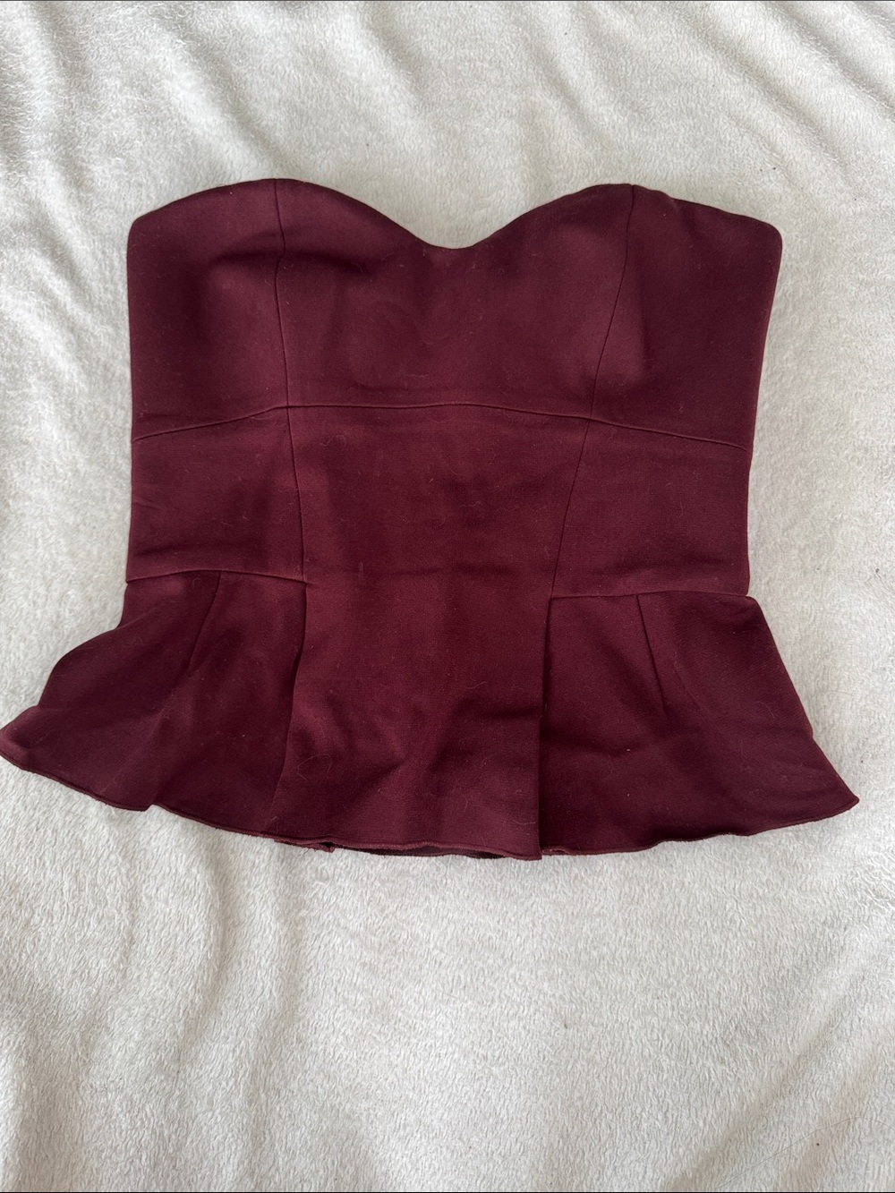 Babaton Strapless Peplum Top in Wine